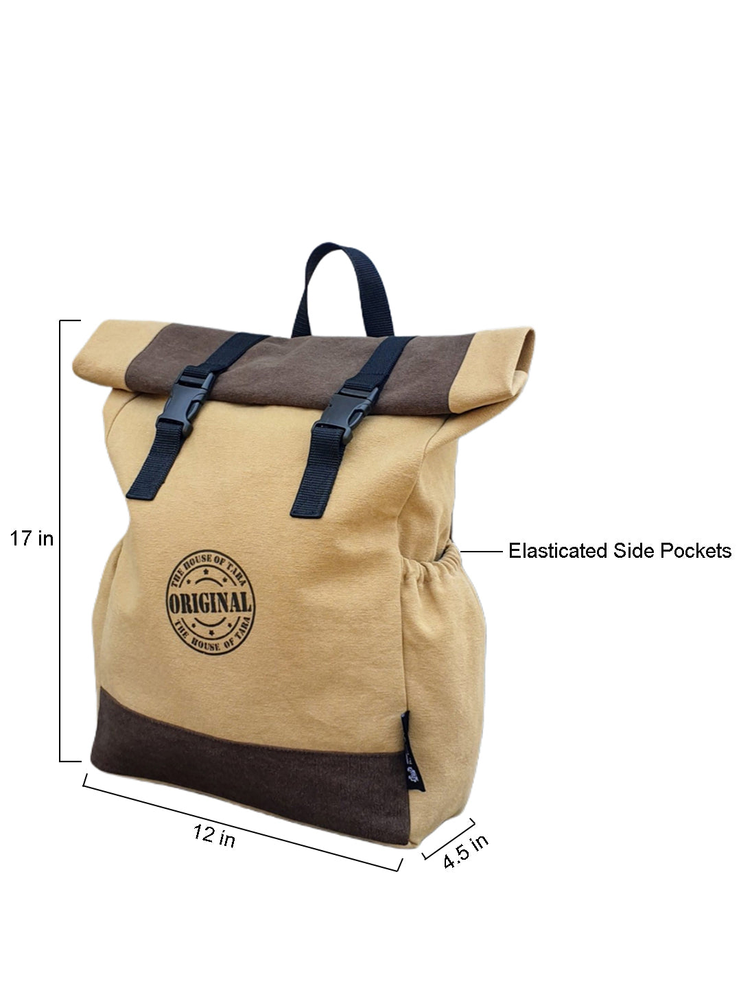 Canvas Backpack for Men and Women 16 Litres | Cotton Bag with Top Roll Down Design & Buckle Closure | Casual Backpacks Suitable for College, Travel & Hiking (Beige)