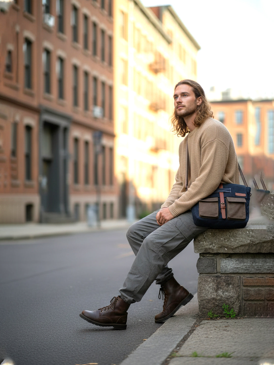 Canvas Messenger Sling Bag For Men & Women | Side Cross Body bag with Leather Strap on Flap Closure, Adjustable Shoulder Strap & 2 External Pockets | Suitable for Office