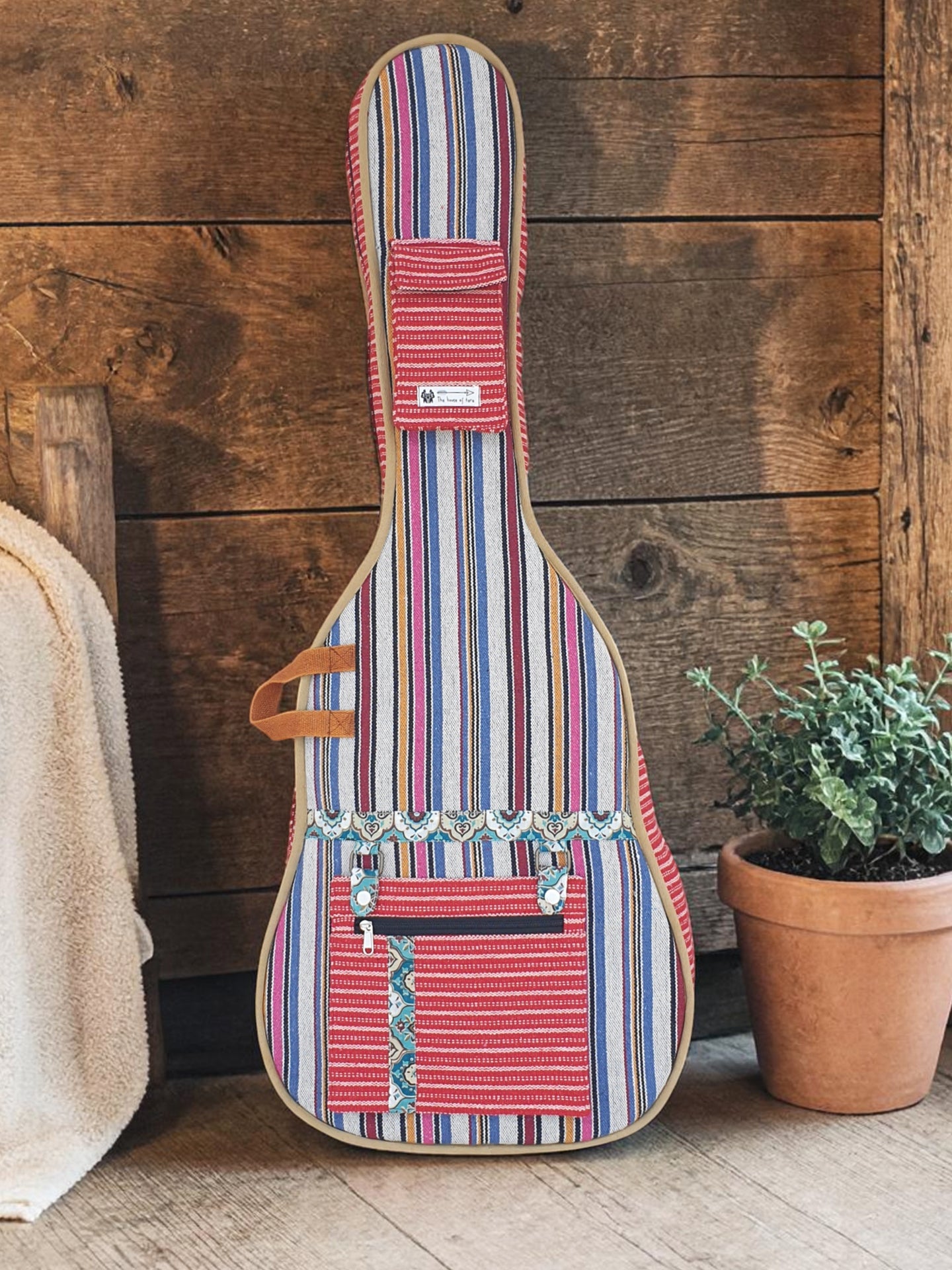 Ethnic Handloom Fabric Acoustic Guitar Bag Cover for Men and Women | Modern Guitar Case | Inner Lining | Adjustable Straps | Padded Protection | Zip Pockets |