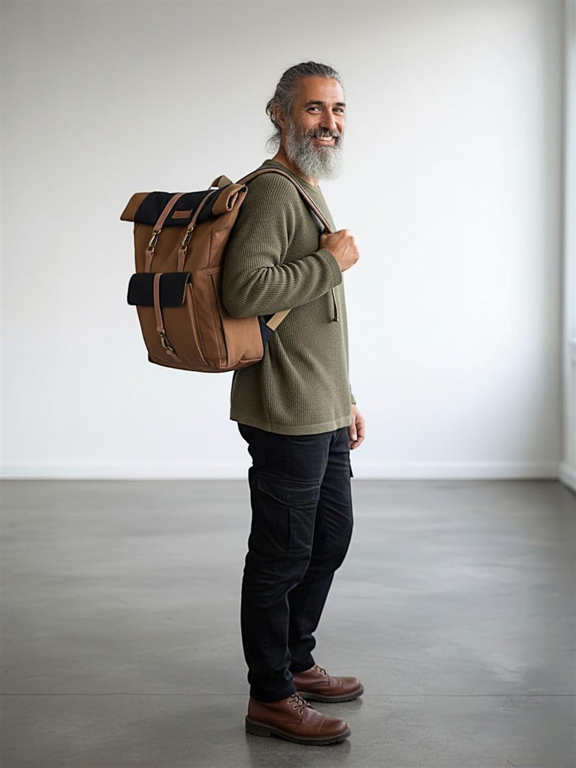 Dual Tone Canvas Backpack for Men & Women | 13 Liters | Casual Bags, Padded Laptop Compartment, 4 External Pockets, Adjustable straps | Suitable for Office, Travel & College (Khaki)