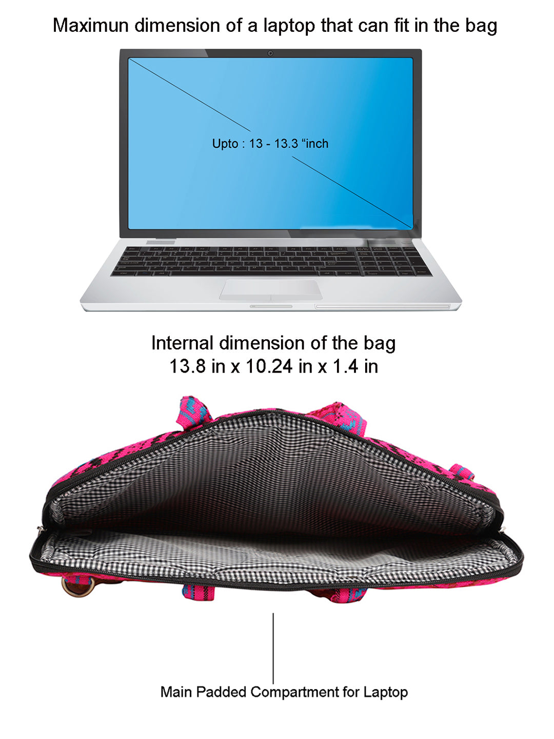 Office Laptop Bag for Women 13.3 And 15.6 Inch | Ideal For Office & Travel | Multicolour Embellished Handloom Fabric | MacBook Messenger Business Bag for ladies