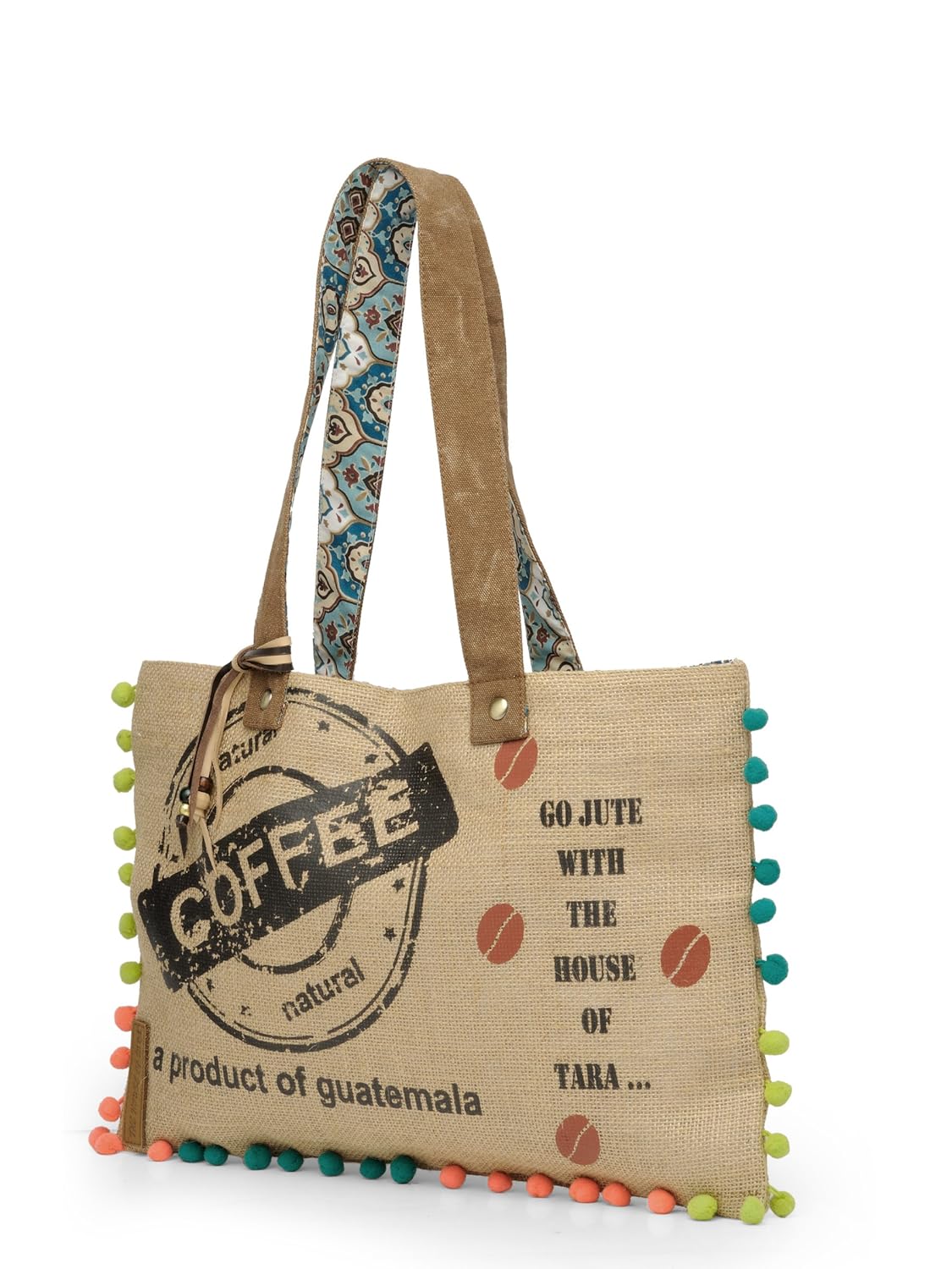 The House of tara Jute Tote Handbag | Brown Beige Printed Shoulder Bag | Tassel Embellished | Magnetic Closure | Zipper Compartment | Casual Bag for College, Office & Daily Use | For Women (Beige 3)
