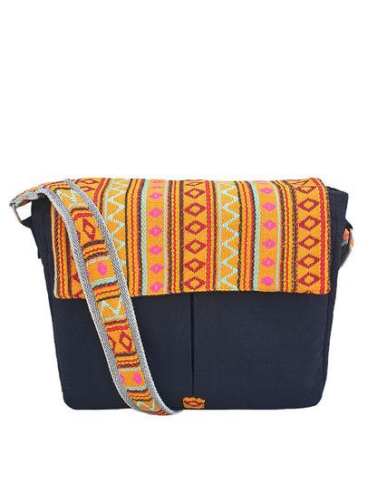 Handloom Fabric Messenger Bags for Women | Cotton Canvas Laptop Sling Bag Upto 15.6 Inches | Stylish Crossbody Sling Bag Comes with Flap Closure &  Inner Lining