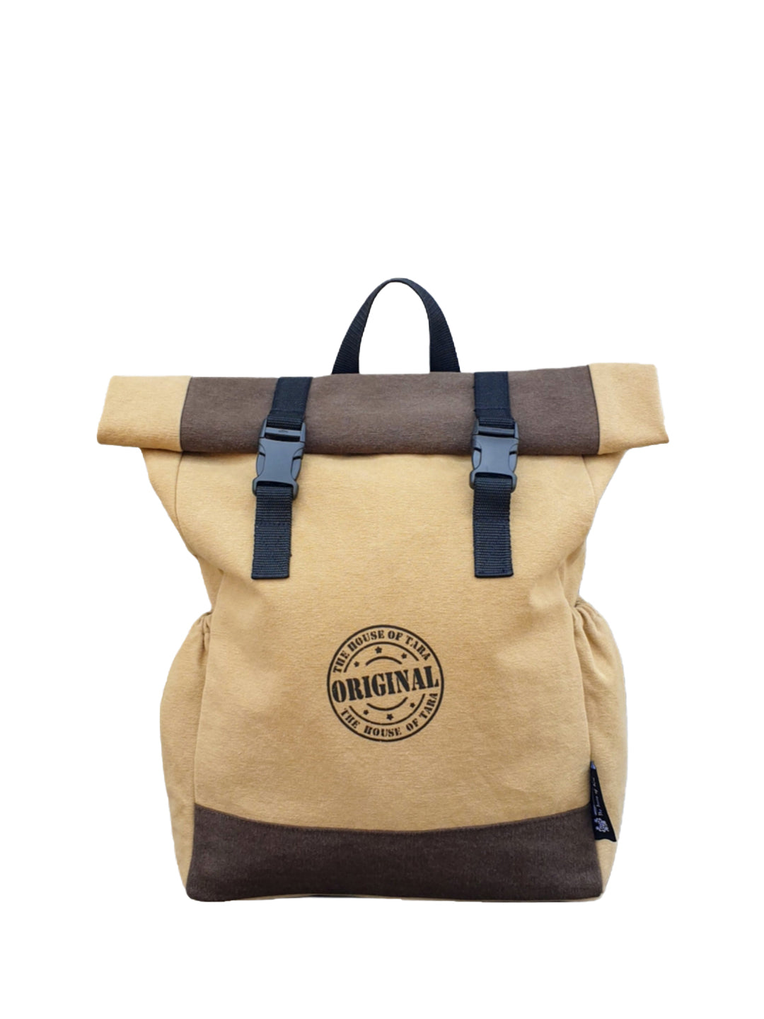 Canvas Backpack for Men and Women 16 Litres |  Cotton Bag with Top Roll Down Design & Buckle Closure | Casual Backpacks Suitable for College, Travel & Hiking (Beige)
