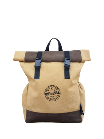 Canvas Backpack for Men and Women 16 Litres |  Cotton Bag with Top Roll Down Design & Buckle Closure | Casual Backpacks Suitable for College, Travel & Hiking (Beige)
