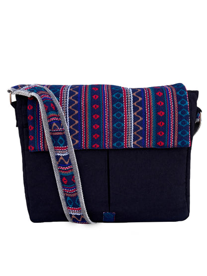 Handloom Fabric Messenger Bags for Women | Cotton Canvas Laptop Sling Bag Upto 15.6 Inches | Stylish Crossbody Sling Bag Comes with Flap Closure &  Inner Lining
