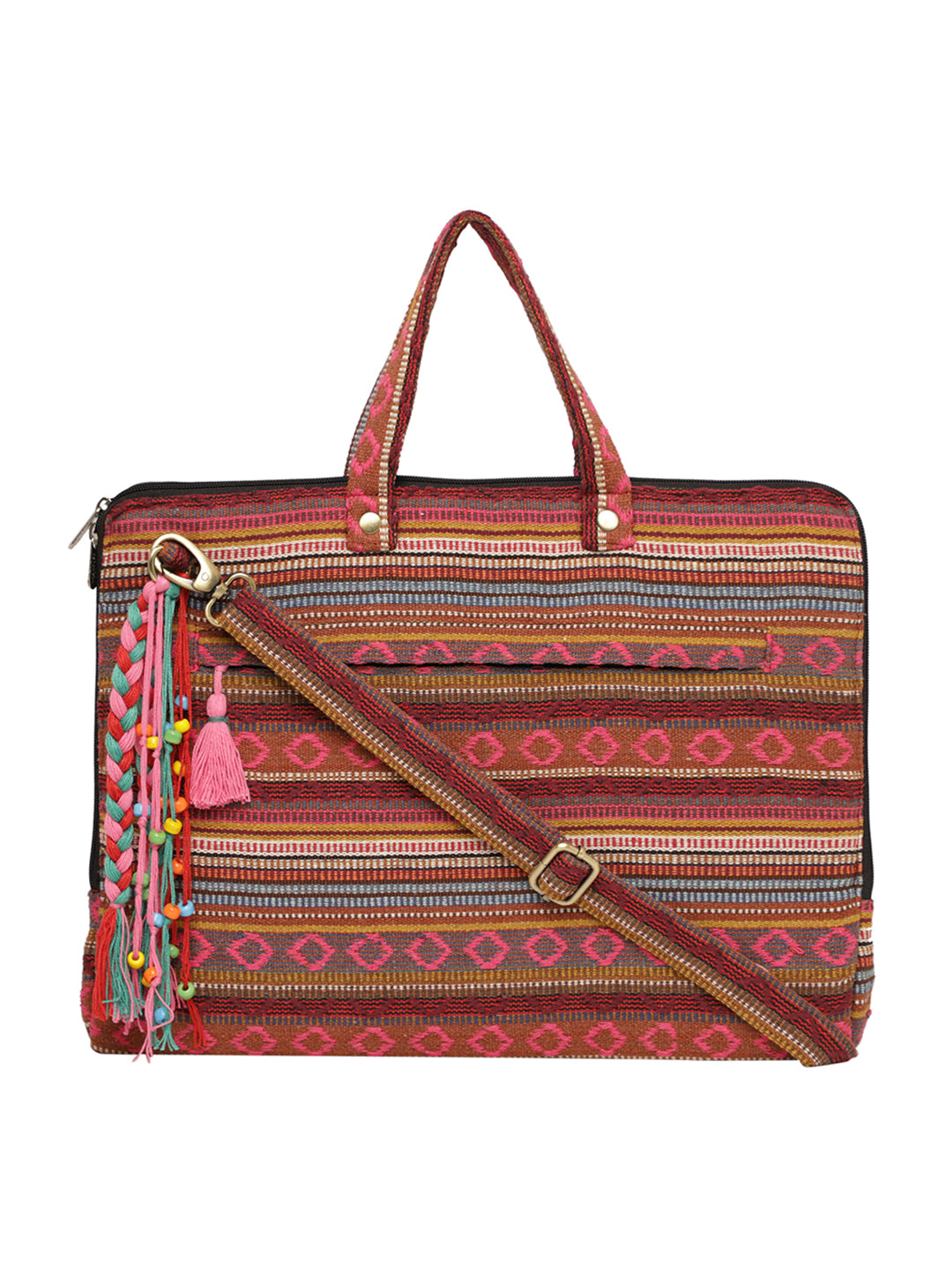 Office Laptop Bag for Women 13.3 And 15.6 Inch | Ideal For Office & Travel | Multicolour Embellished Handloom Fabric | MacBook Messenger Business Bag for ladies