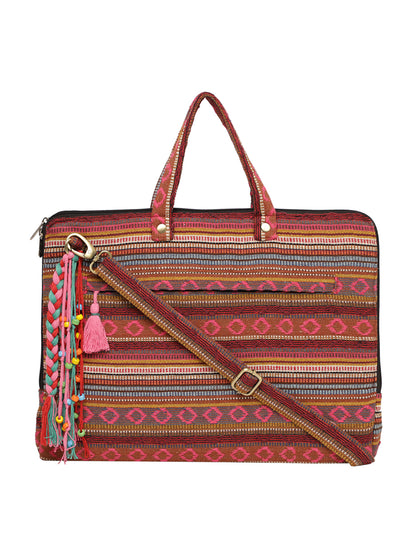 Office Laptop Bag for Women 13.3 And 15.6 Inch | Ideal For Office & Travel | Multicolour Embellished Handloom Fabric | MacBook Messenger Business Bag for ladies
