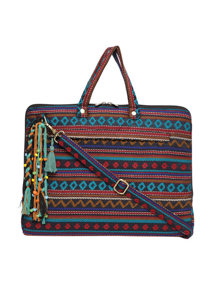 Office Laptop Bag for Women 13.3 And 15.6 Inch | Ideal For Office & Travel | Multicolour Embellished Handloom Fabric | MacBook Messenger Business Bag for ladies