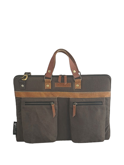Cotton Canvas Laptop Bag for Men & Women | Brown Office Bag | Fits Up to 15.6 Inch Laptop/MacBook | Laptop Messenger Bags | Leather Handle Bag for Men with Adjustable Shoulder Strap