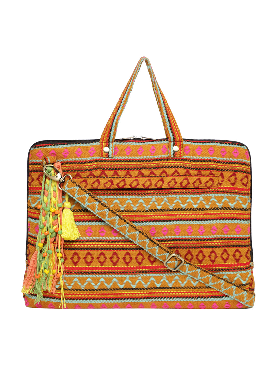 Office Laptop Bag for Women 13.3 And 15.6 Inch | Ideal For Office & Travel | Multicolour Embellished Handloom Fabric | MacBook Messenger Business Bag for ladies