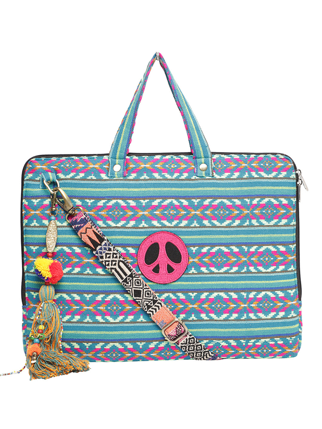 Office Laptop Bag for Women 13.3 And 15.6 Inch | Ideal For Office & Travel | Multicolour Embellished Handloom Fabric | MacBook Messenger Business Bag for ladies