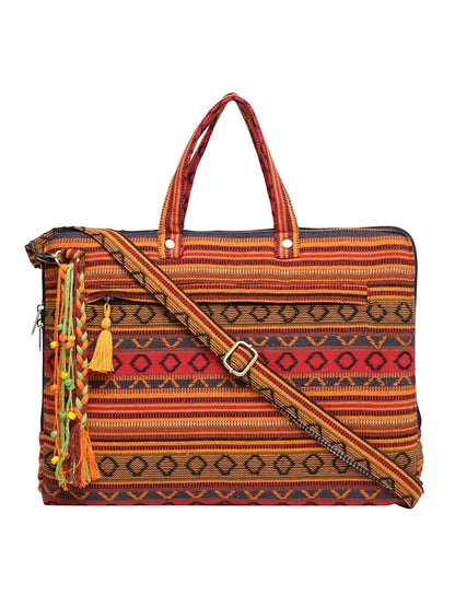 Office Laptop Bag for Women 13.3 And 15.6 Inch | Ideal For Office & Travel | Multicolour Embellished Handloom Fabric | MacBook Messenger Business Bag for ladies