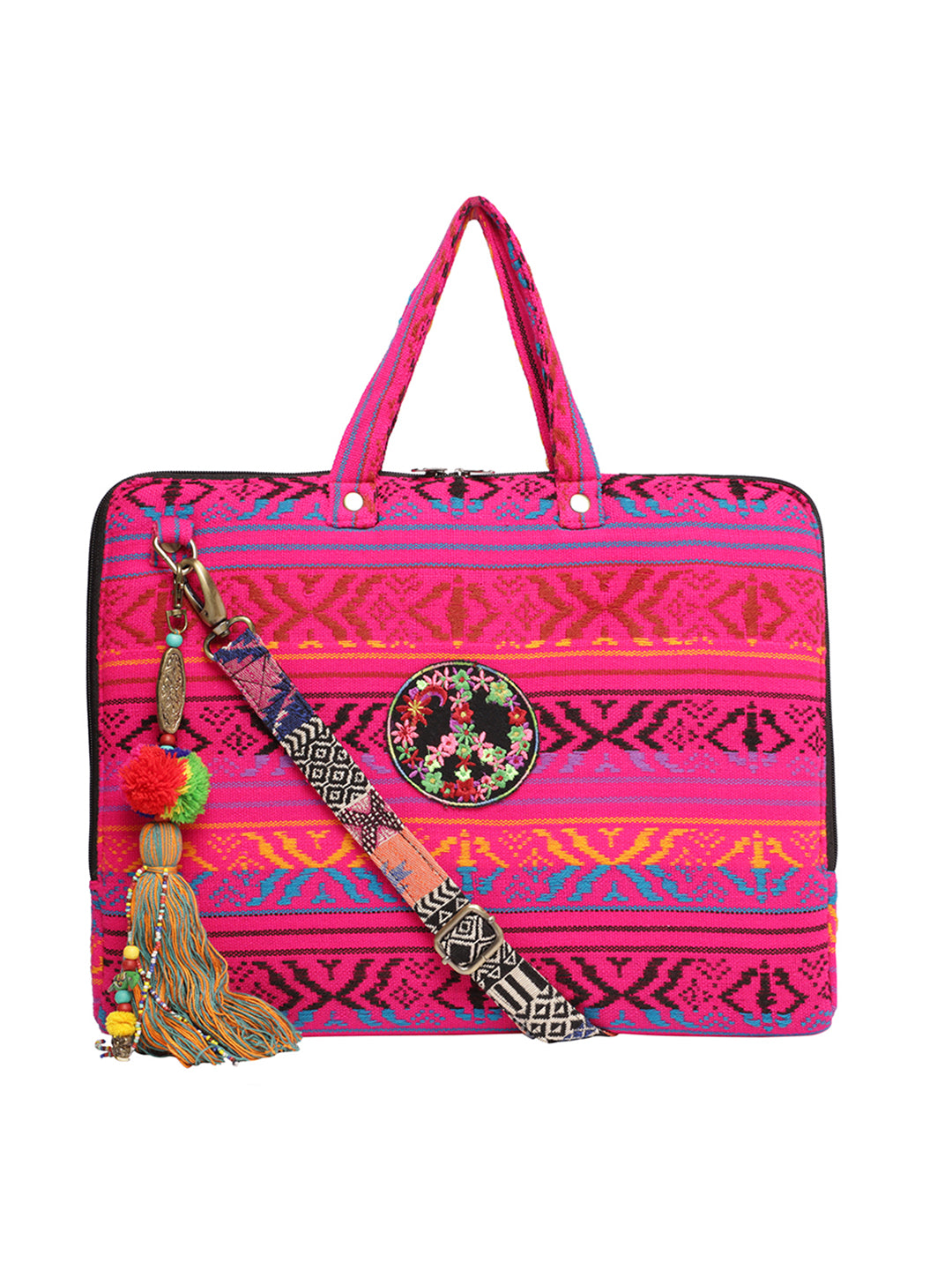 Office Laptop Bag for Women 13.3 And 15.6 Inch | Ideal For Office & Travel | Multicolour Embellished Handloom Fabric | MacBook Messenger Business Bag for ladies