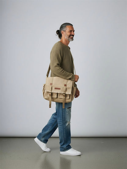 Canvas Messenger Bag for Men and Women | Sling Laptop Bag fits Upto 15.6 Inch Size | Crossbody Bag with  Inner Lining, Adjustable Straps & Padded Partition