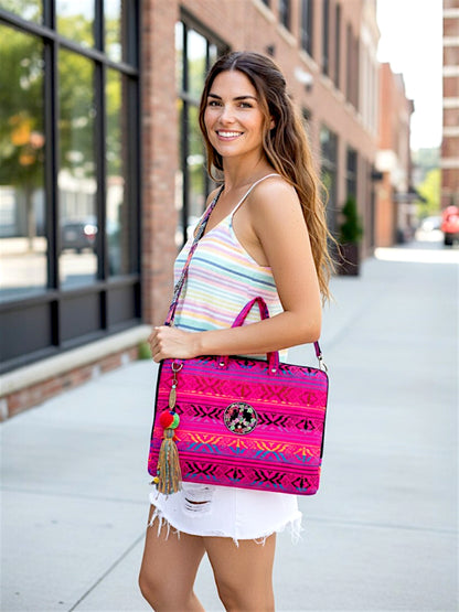 Office Laptop Bag for Women 13.3 And 15.6 Inch | Ideal For Office & Travel | Multicolour Embellished Handloom Fabric | MacBook Messenger Business Bag for ladies