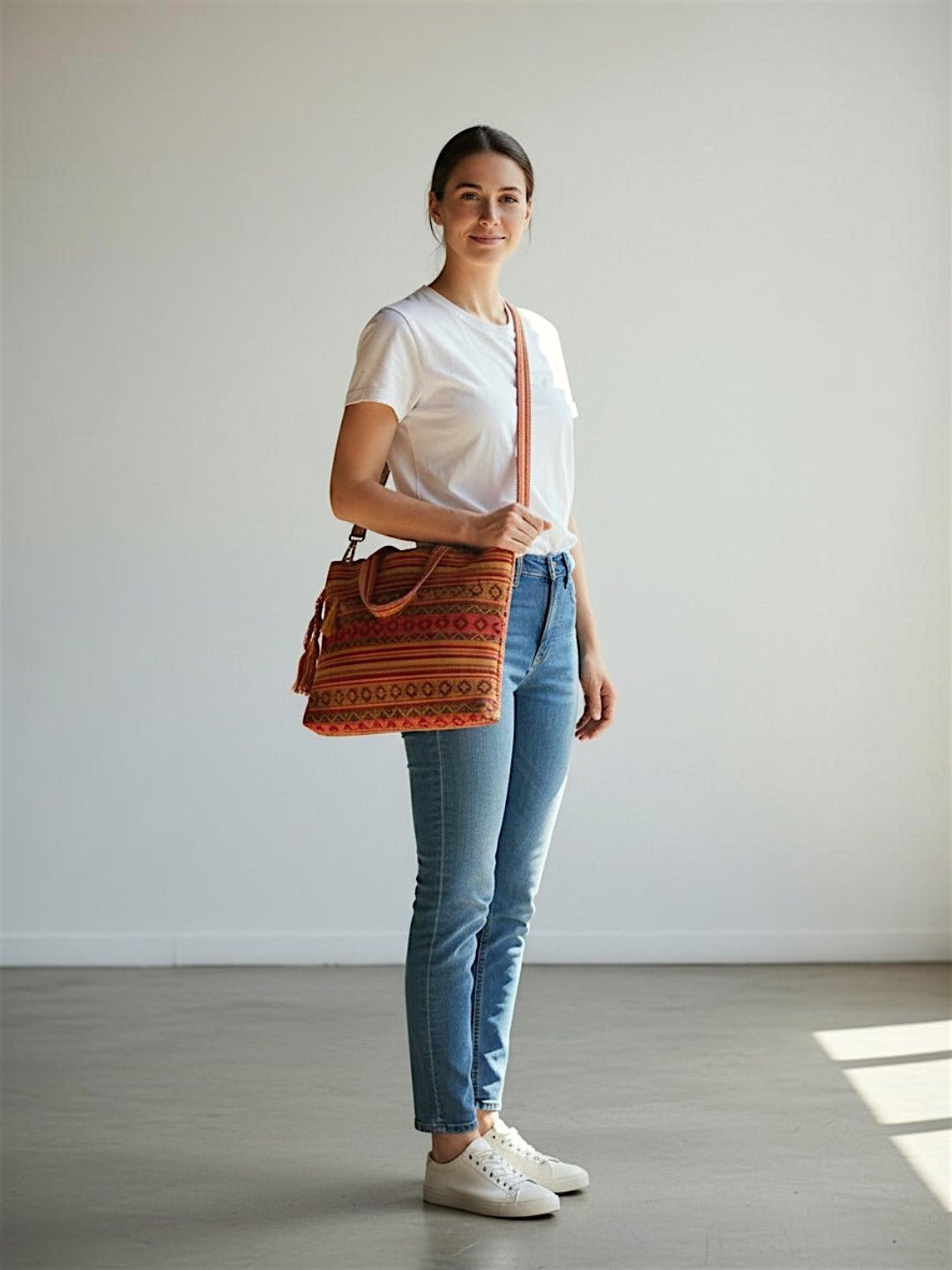 Office Laptop Bag for Women 13.3 And 15.6 Inch | Ideal For Office & Travel | Multicolour Embellished Handloom Fabric | MacBook Messenger Business Bag for ladies