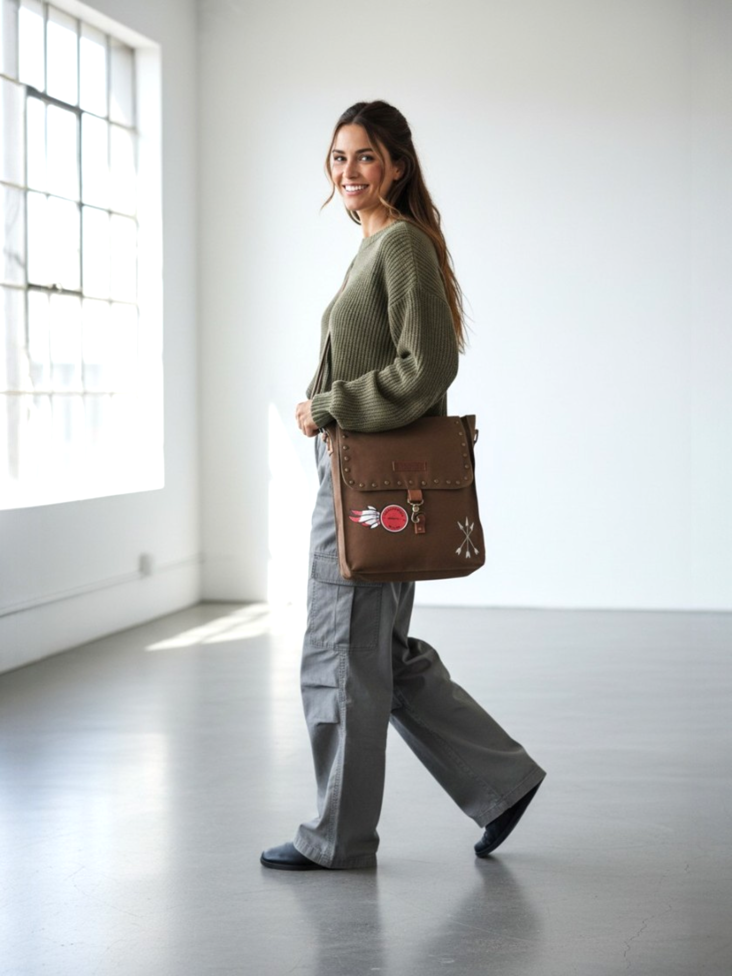 Canvas Crossbody Messenger Bag for Men & Women | Side Bag Fits Mobile & Tablets | Ideal For Office & Travel | Beige Embellished Cotton Compact Messenger Business Bag for ladies