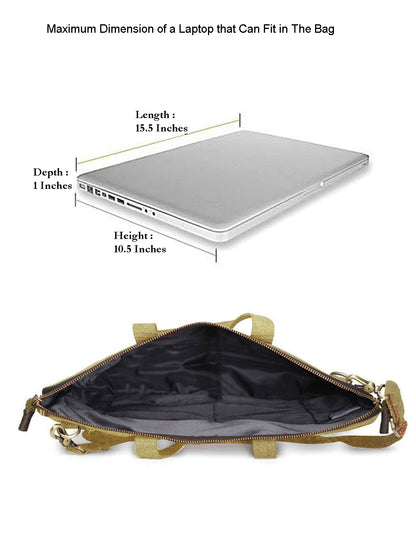 Beige Canvas Laptop MacBook Messenger Bag for Men and Women | Formal Business Slim Crossbody Sling Bag for College Purpose | Laptop Upto 15.6 Inch | Handbags with Shoulder Straps