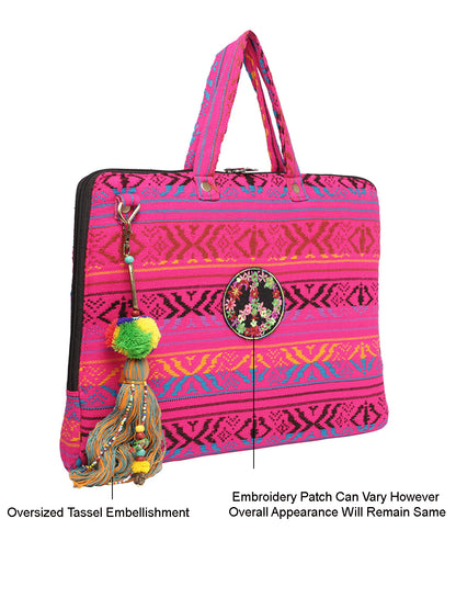 Office Laptop Bag for Women 13.3 And 15.6 Inch | Ideal For Office & Travel | Multicolour Embellished Handloom Fabric | MacBook Messenger Business Bag for ladies