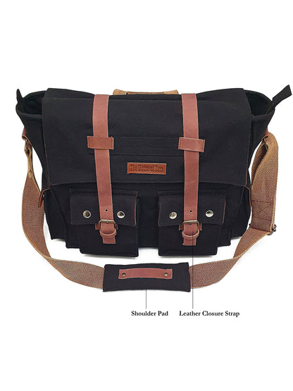 Canvas Messenger bags Large | Cotton Sling One Side Shoulder Bags for Men & Women with Adjustable Crossbody strap, Padded Partition & 4 External Pockets