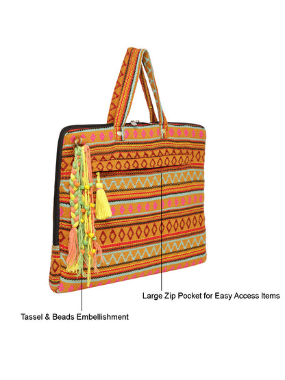 Office Laptop Bag for Women 13.3 And 15.6 Inch | Ideal For Office & Travel | Multicolour Embellished Handloom Fabric | MacBook Messenger Business Bag for ladies