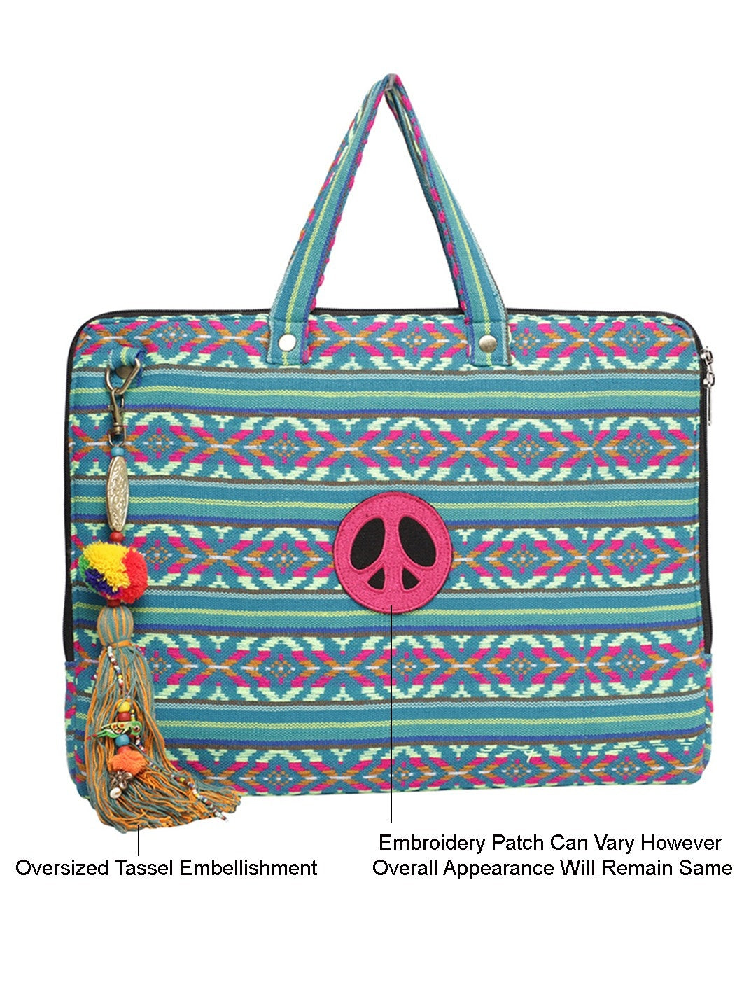 Office Laptop Bag for Women 13.3 And 15.6 Inch | Ideal For Office & Travel | Multicolour Embellished Handloom Fabric | MacBook Messenger Business Bag for ladies