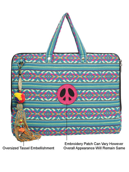 Office Laptop Bag for Women 13.3 And 15.6 Inch | Ideal For Office & Travel | Multicolour Embellished Handloom Fabric | MacBook Messenger Business Bag for ladies