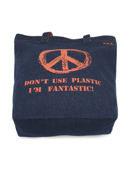 Indigo Denim Cotton Tote Bag | Bold Prints | Magnetic Closure | Internal Zip Pocket | Stylish Bag For College, Shopping & Daily Use | For Women