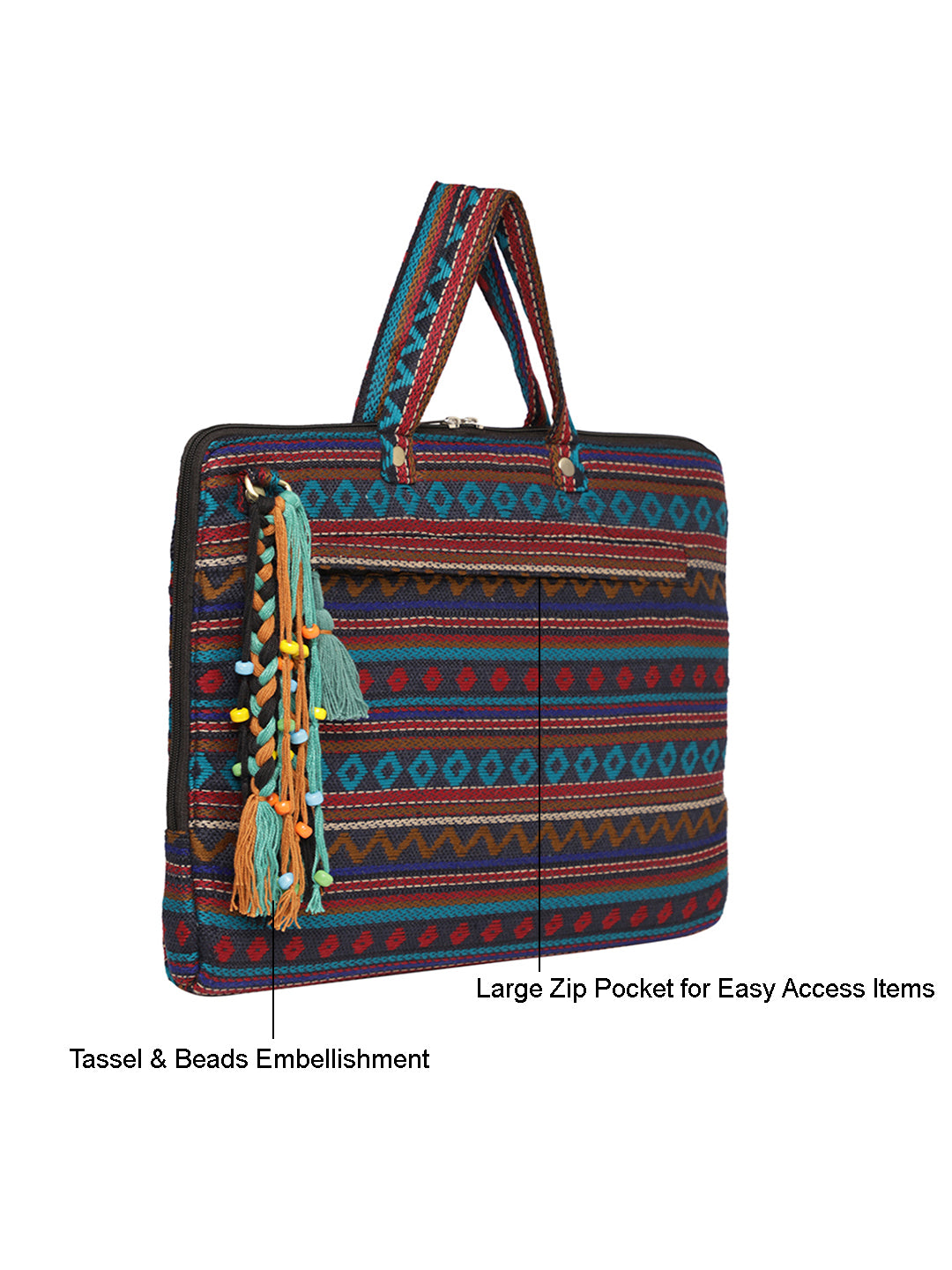 Office Laptop Bag for Women 13.3 And 15.6 Inch | Ideal For Office & Travel | Multicolour Embellished Handloom Fabric | MacBook Messenger Business Bag for ladies