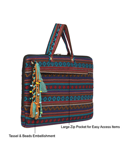 Office Laptop Bag for Women 13.3 And 15.6 Inch | Ideal For Office & Travel | Multicolour Embellished Handloom Fabric | MacBook Messenger Business Bag for ladies