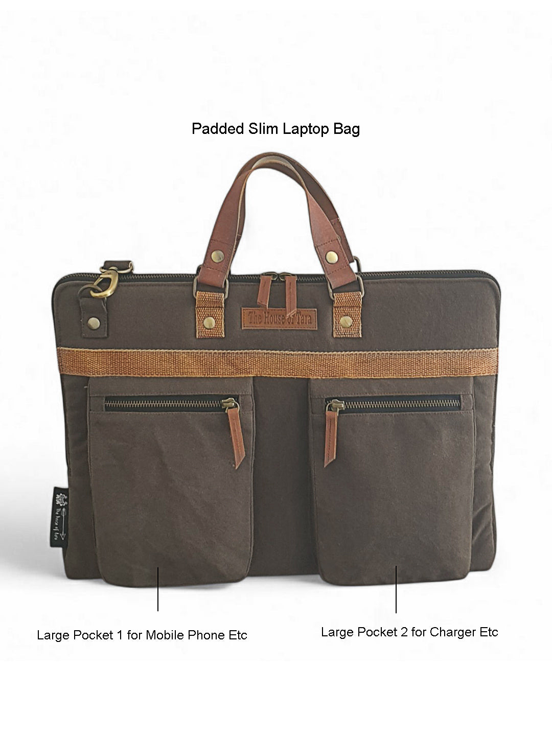 Cotton Canvas Laptop Bag for Men & Women | Brown Office Bag | Fits Up to 15.6 Inch Laptop/MacBook | Laptop Messenger Bags | Leather Handle Bag for Men with Adjustable Shoulder Strap