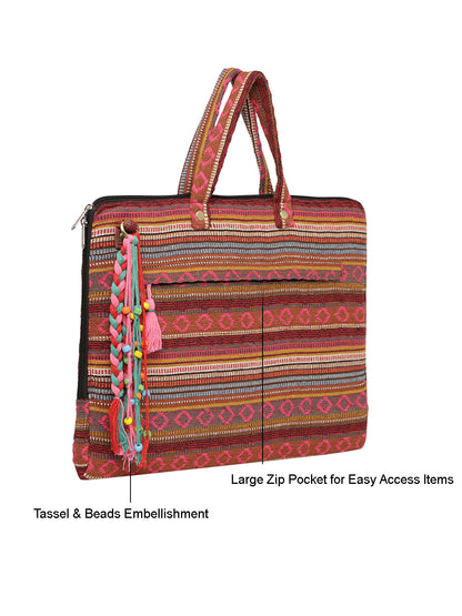 Office Laptop Bag for Women 13.3 And 15.6 Inch | Ideal For Office & Travel | Multicolour Embellished Handloom Fabric | MacBook Messenger Business Bag for ladies