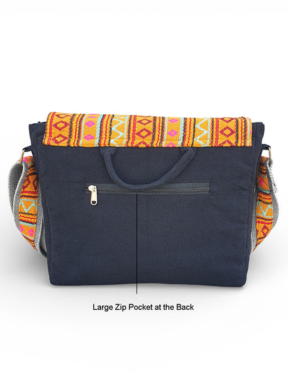 Handloom Fabric Messenger Bags for Women | Cotton Canvas Laptop Sling Bag Upto 15.6 Inches | Stylish Crossbody Sling Bag Comes with Flap Closure &  Inner Lining