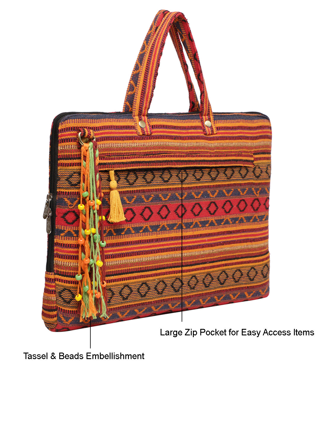 Office Laptop Bag for Women 13.3 And 15.6 Inch | Ideal For Office & Travel | Multicolour Embellished Handloom Fabric | MacBook Messenger Business Bag for ladies