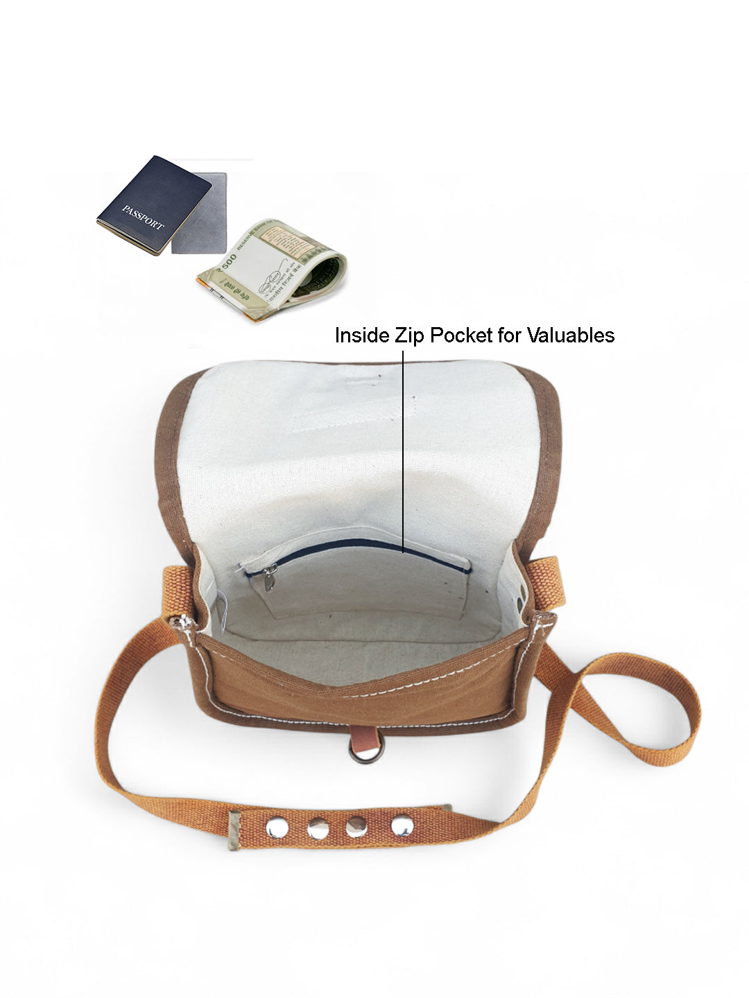 Canvas Purse for Women | Casual Crossbody Sling Bag with Adjustable Straps, Zipped Pocket & Lobster Hook Buckle Closure | Suitable for College & Travel (Khaki)