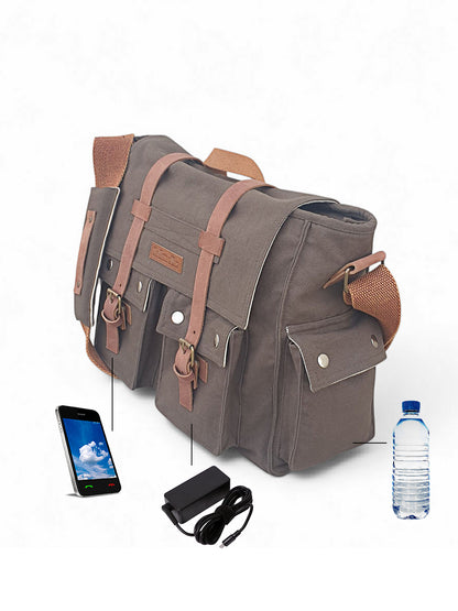 Canvas Messenger bags Large | Cotton Sling One Side Shoulder Bags for Men & Women with Adjustable Crossbody strap, Padded Partition & 4 External Pockets