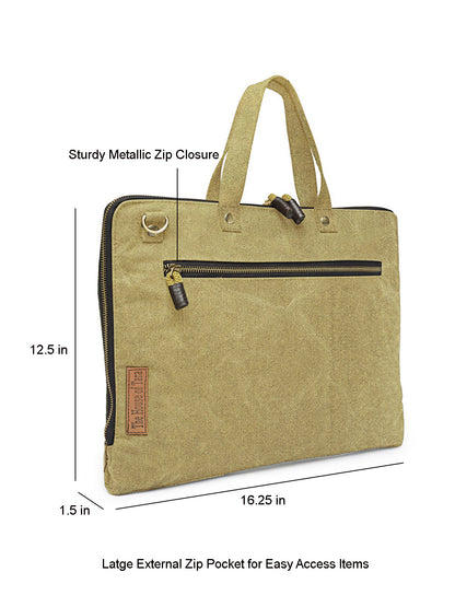 Beige Canvas Laptop MacBook Messenger Bag for Men and Women | Formal Business Slim Crossbody Sling Bag for College Purpose | Laptop Upto 15.6 Inch | Handbags with Shoulder Straps