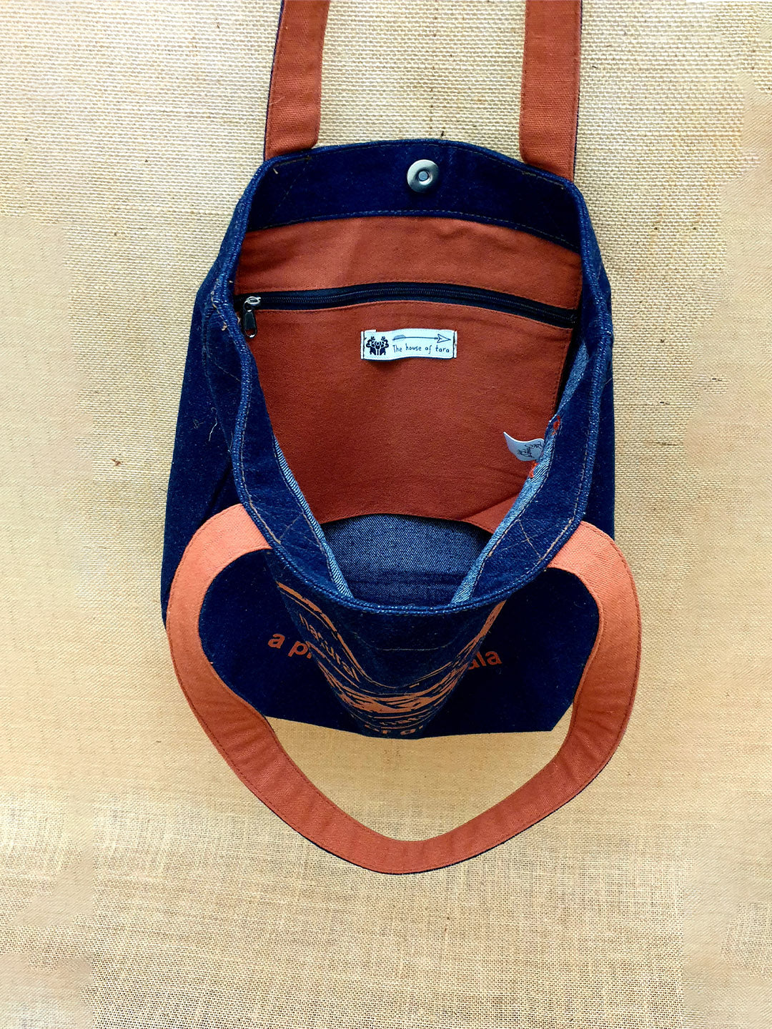 Indigo Denim Cotton Tote Bag | Bold Prints | Magnetic Closure | Internal Zip Pocket | Stylish Bag For College, Shopping & Daily Use | For Women