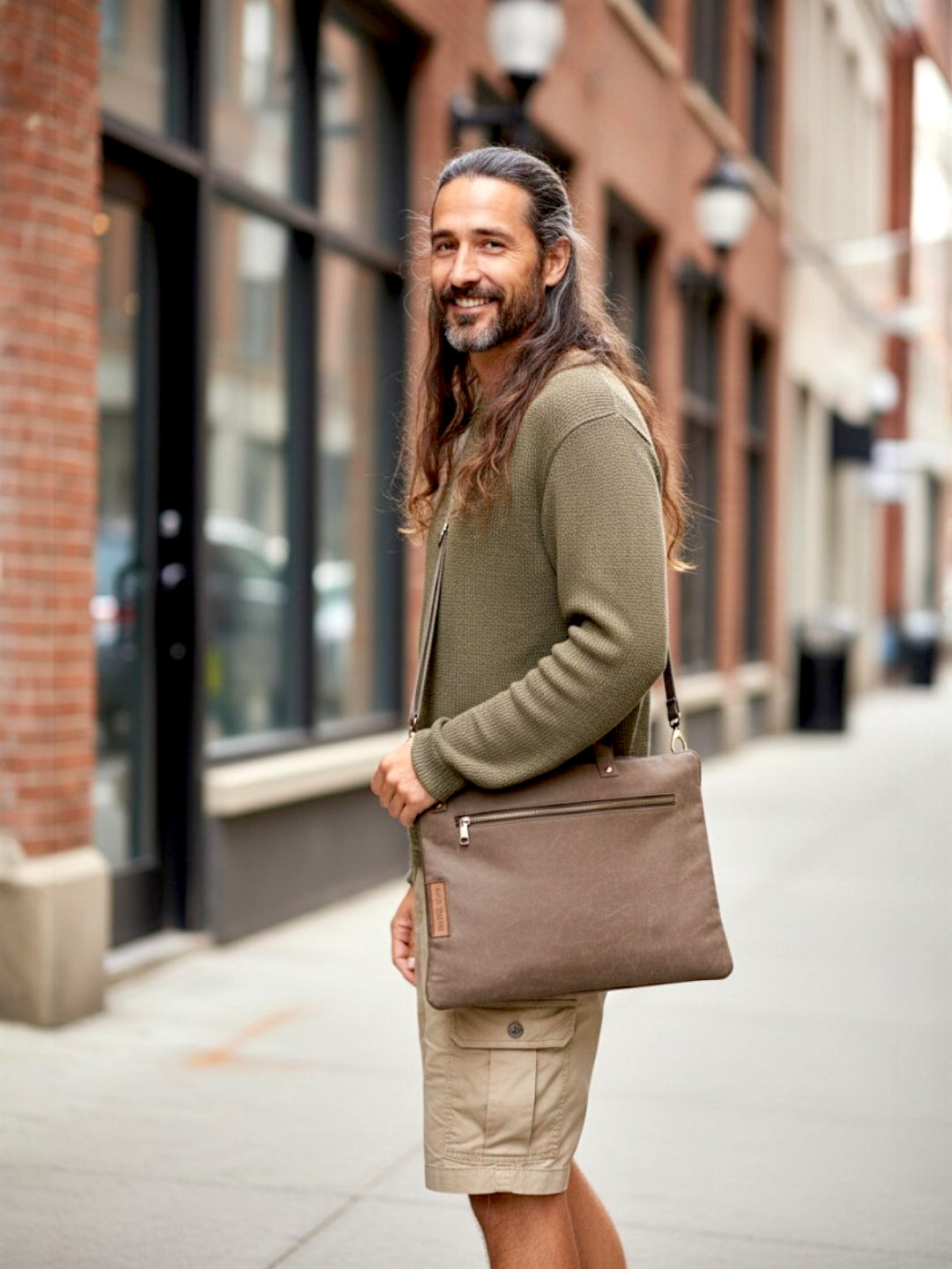 Beige Canvas Laptop MacBook Messenger Bag for Men and Women | Formal Business Slim Crossbody Sling Bag for College Purpose | Laptop Upto 15.6 Inch | Handbags with Shoulder Straps