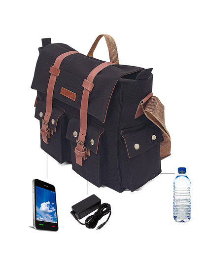 Canvas Messenger bags Large | Cotton Sling One Side Shoulder Bags for Men & Women with Adjustable Crossbody strap, Padded Partition & 4 External Pockets