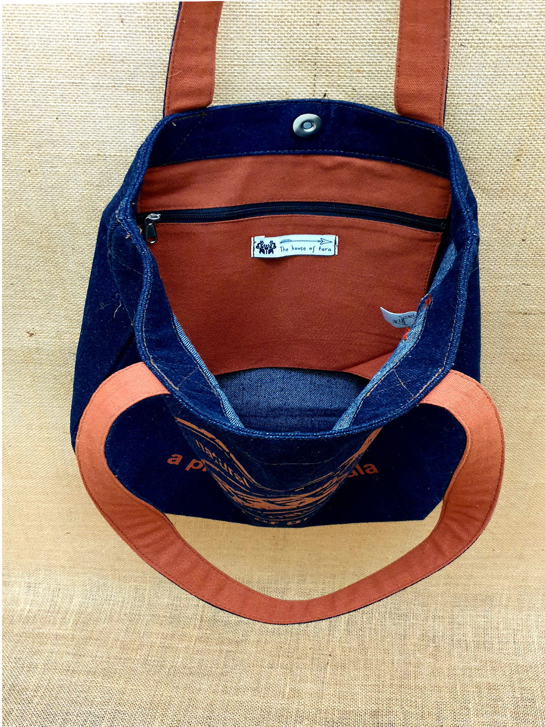 Indigo Denim Cotton Tote Bag | Bold Prints | Magnetic Closure | Internal Zip Pocket | Stylish Bag For College, Shopping & Daily Use | For Women