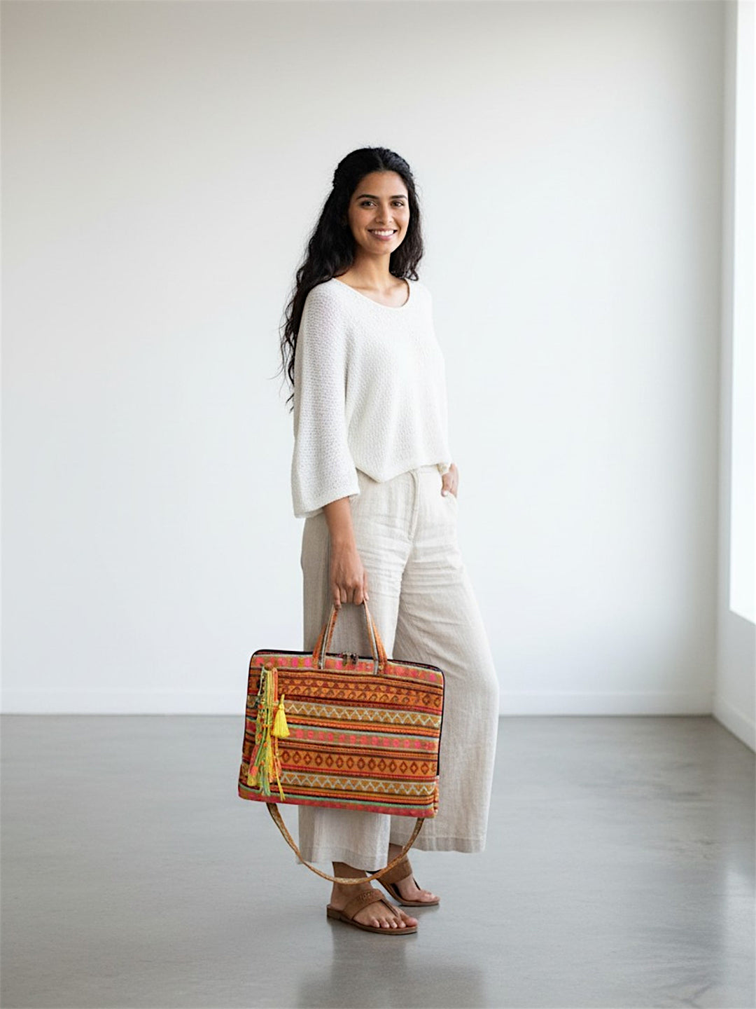Office Laptop Bag for Women 13.3 And 15.6 Inch | Ideal For Office & Travel | Multicolour Embellished Handloom Fabric | MacBook Messenger Business Bag for ladies