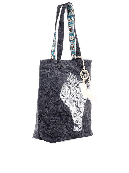 Cotton Canvas Tote Bag | Magnetic Closure & a Safety Pocket | Stylish Shoulder Bag for College & Daily Use | Digital Printed Design | With Tassel | For Women & Girls