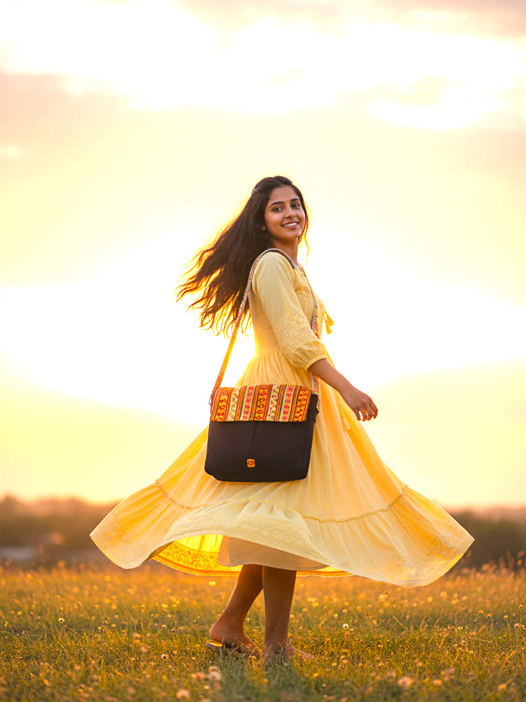 Handloom Fabric Messenger Bags for Women | Cotton Canvas Laptop Sling Bag Upto 15.6 Inches | Stylish Crossbody Sling Bag Comes with Flap Closure &  Inner Lining