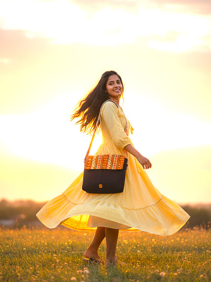 Handloom Fabric Messenger Bags for Women | Cotton Canvas Laptop Sling Bag Upto 15.6 Inches | Stylish Crossbody Sling Bag Comes with Flap Closure &  Inner Lining