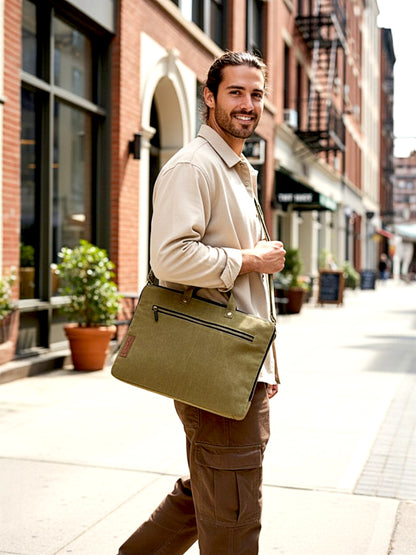 Beige Canvas Laptop MacBook Messenger Bag for Men and Women | Formal Business Slim Crossbody Sling Bag for College Purpose | Laptop Upto 15.6 Inch | Handbags with Shoulder Straps