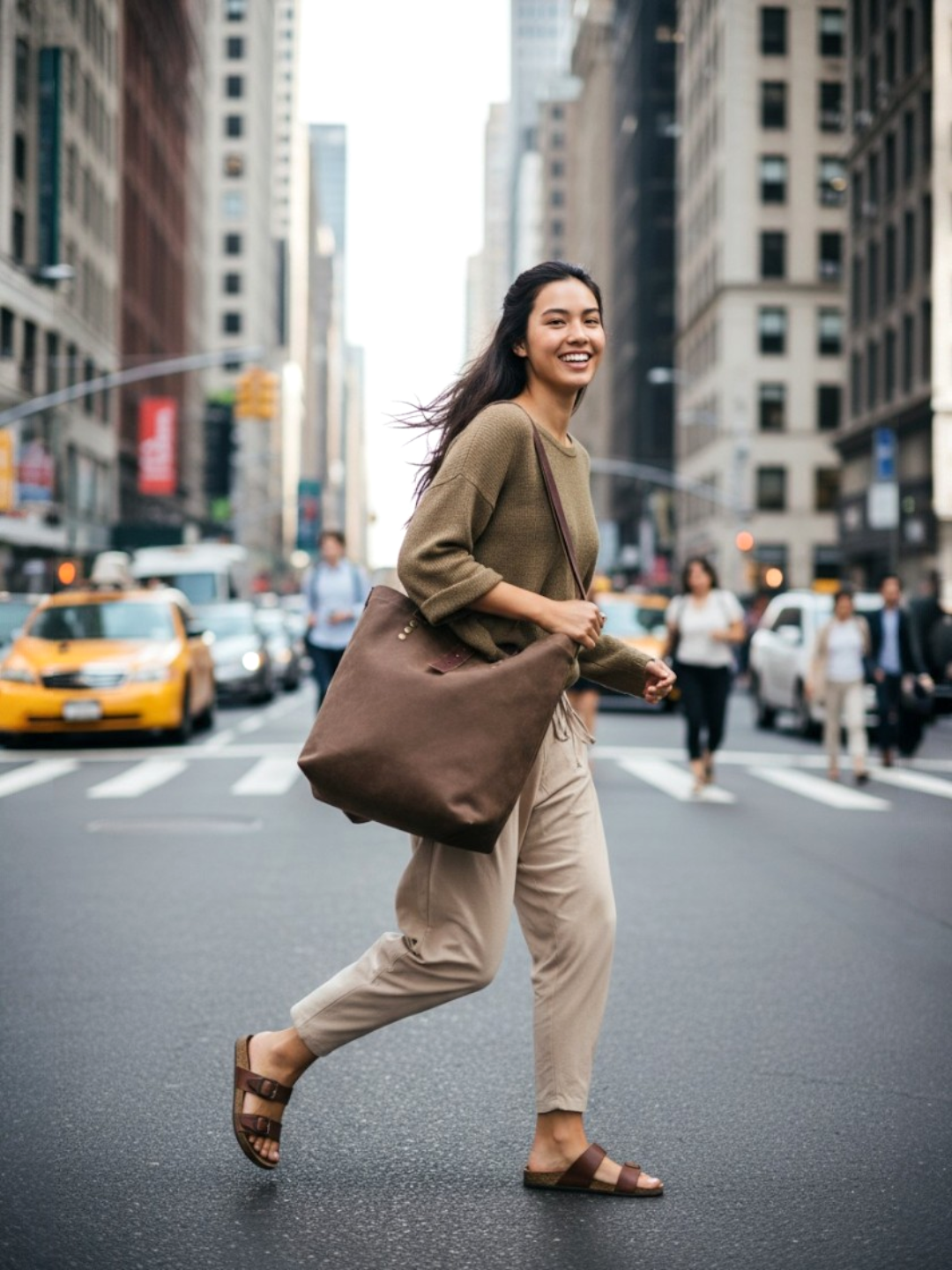 Convertible Handbag | Canvas Tote Bag | Casual Cross Body Sling Bag | Khaki Color | Leather Strap Closure and External Pocket | Adjustable Strap Cotton Shoulder Bag For Women