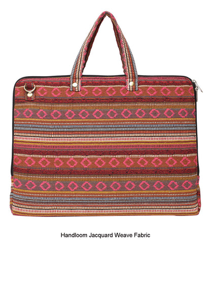 Office Laptop Bag for Women 13.3 And 15.6 Inch | Ideal For Office & Travel | Multicolour Embellished Handloom Fabric | MacBook Messenger Business Bag for ladies