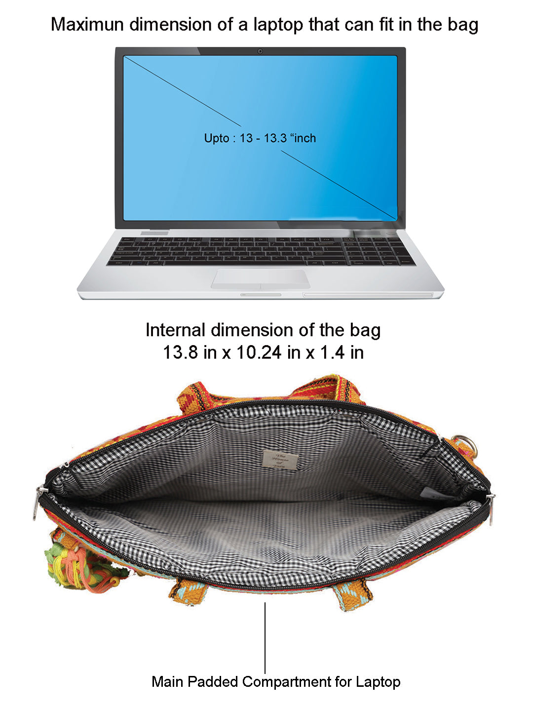 Office Laptop Bag for Women 13.3 And 15.6 Inch | Ideal For Office & Travel | Multicolour Embellished Handloom Fabric | MacBook Messenger Business Bag for ladies